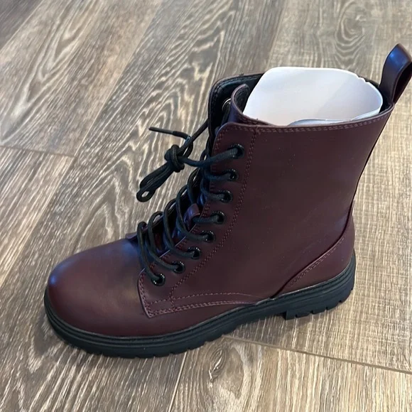 Burgundy Combat Boots - Picture 4 of 8
